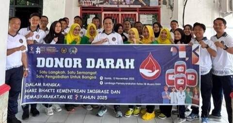 Semarakan Hari Bhakti Kemenimipas ke-1, Lapas Muara Enim Gelar Kegiatan Donor Darah di PMI Muara Enim